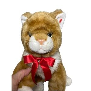 Vintage 2002 Ty Classics Kitty Orange Tabby White Paws Cat Plush Red Bow Sitting